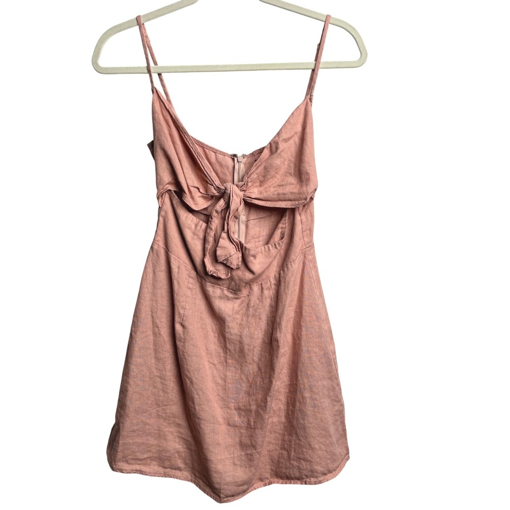Reformation Sullivan Blush Pink 100% Linen Tie Front Cutout Mini Dress 4 Flirty